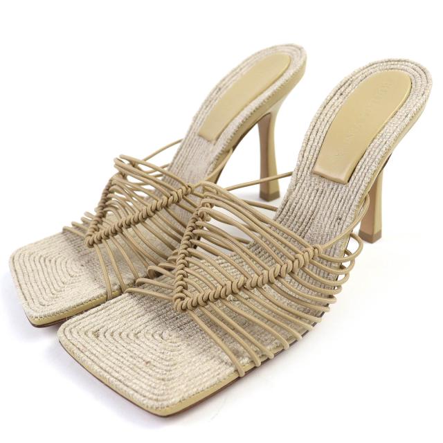 未使用品△BOTTEGAVENETA ボッテガヴェネタ 651386 CINDY シンディ レザー使 スクエアトゥ ストレッチ サンダル ミュール ベージュ系 38