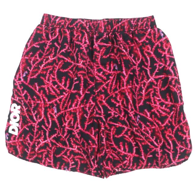 良品▼DIOR ディオール オム 483C102B6077 シルク100% 総柄 タツノオトシゴ ロゴプリント ボタンフライ ショートパンツ S 正規品 メンズ