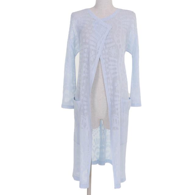美品☆PLEATS PLEASE プリーツプリーズ イッセイミヤケ PP61-JA741 メッシュ 長袖 ロング カーディガン ライトブルー 3　正規品
