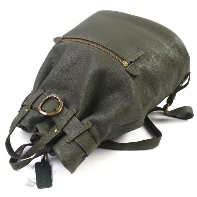 美品△Felisi フェリージ 16/35-LD ロゴバックル 2WAY レザー トートバッグ リュック・デイパック ダークグリーン 伊製 定価132000円