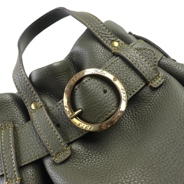美品△Felisi フェリージ 16/35-LD ロゴバックル 2WAY レザー トートバッグ リュック・デイパック ダークグリーン 伊製 定価132000円