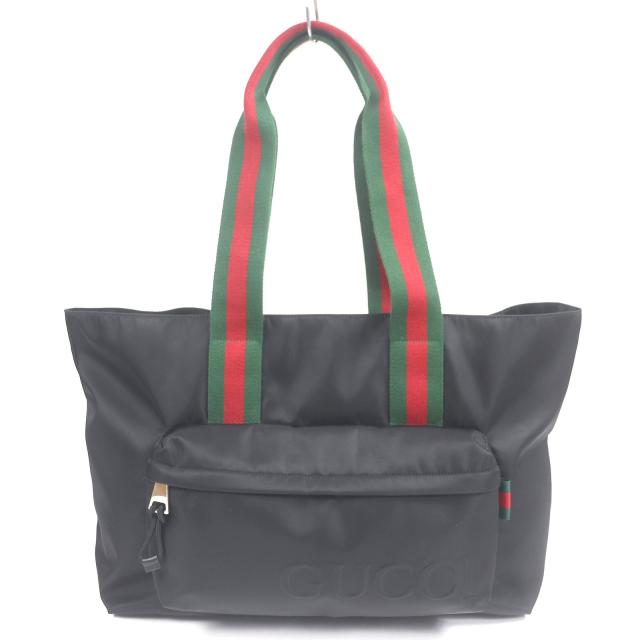 美品□GUCCI グッチ 802172 ナイロン シェリーライン ウェブライン ラージ ロゴ トートバッグ ブラック 保存袋付き イタリア製 メンズ