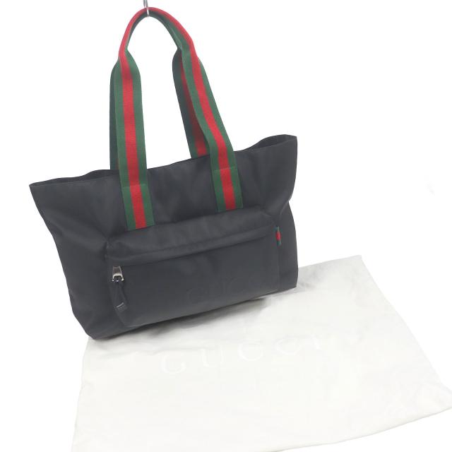 美品□GUCCI グッチ 802172 ナイロン シェリーライン ウェブライン ラージ ロゴ トートバッグ ブラック 保存袋付き イタリア製 メンズ_1