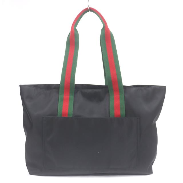 美品□GUCCI グッチ 802172 ナイロン シェリーライン ウェブライン ラージ ロゴ トートバッグ ブラック 保存袋付き イタリア製 メンズ_2