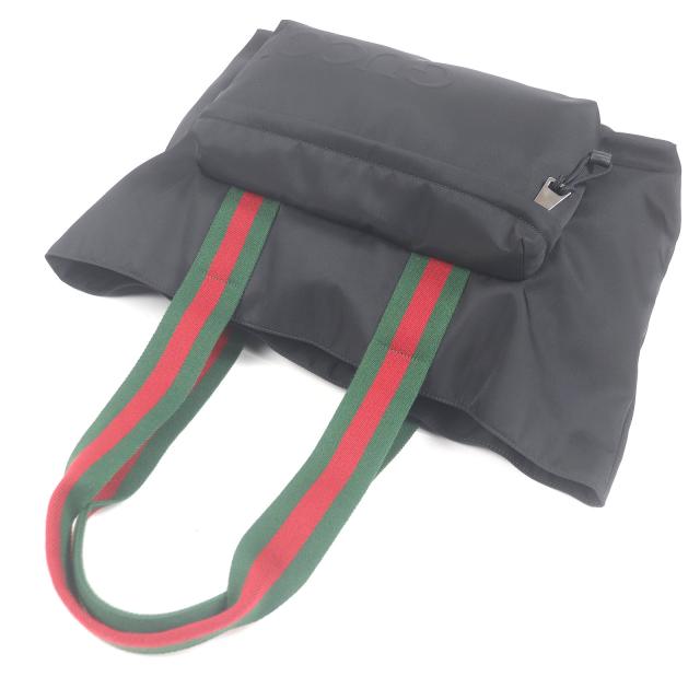 美品□GUCCI グッチ 802172 ナイロン シェリーライン ウェブライン ラージ ロゴ トートバッグ ブラック 保存袋付き イタリア製 メンズ_4
