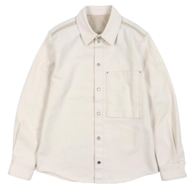 未使用品▼MONCLER モンクレール 2025年製 CAMICIA コットン100% ワッペン・レザーパッチ付き デニム 長袖シャツ アイボリー S 正規品