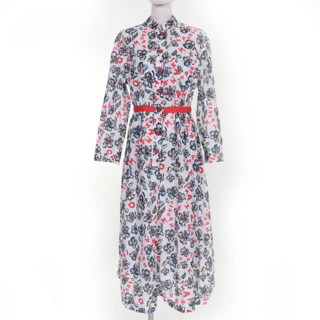 未使用品☆EMPORIO ARMANI エンポリオ アルマーニ 2021年製 ロゴ総柄デザイン 長袖 シャツ ワンピース マルチ 36 正規品 レディース