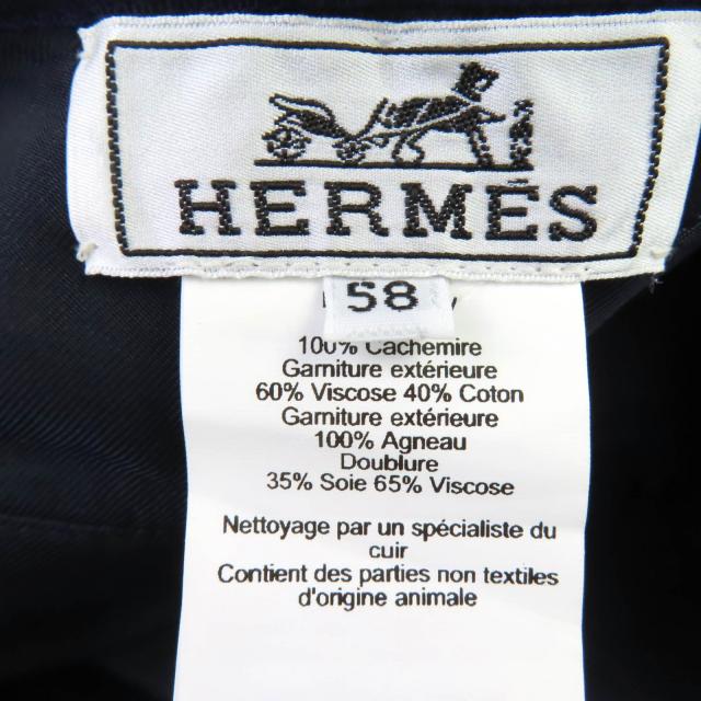 極美品◇HERMES エルメス サントレーノ カシミヤ100％ セリエボタン付き レザー使い ベレー帽 ワインレッド 58 保存袋付き 伊製 正規品_7