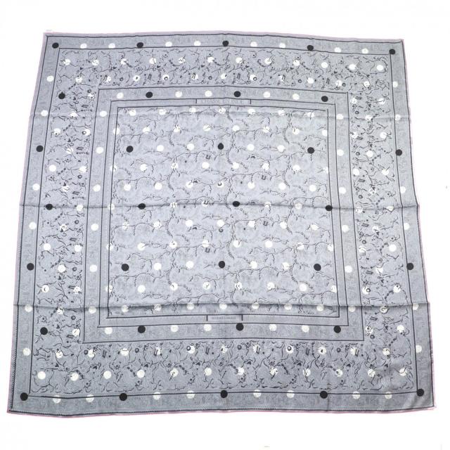 未使用品☆HERMES エルメス カレジェアン カレ140 インドの狩猟 シルク100％ GRIS/BLANC スカーフ 箱付き フランス製 レディース