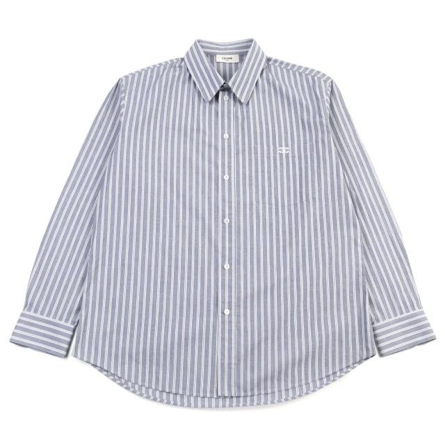 極美品○CELINE セリーヌ 2C73B425X OVERSIZED SHIRT IN STRIPED COTTON エディ期 トリオンフ刺繍 長袖シャツ ストライプ柄 37 正規品