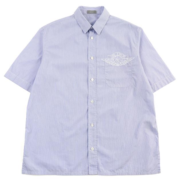 美品○DIOR ディオール オム 033C502A4823 コットン AIR DIOR ロゴ刺繍 ポケット付き 半袖シャツ ブルー系 39 イタリア製 正規品 メンズ