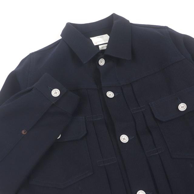 極美品□VISVIM ビズビム ウール リネン ディアスキン レザーパッチ カバーオール ブルゾンジャケット ネイビー 2 日本製 正規品 メンズ_1