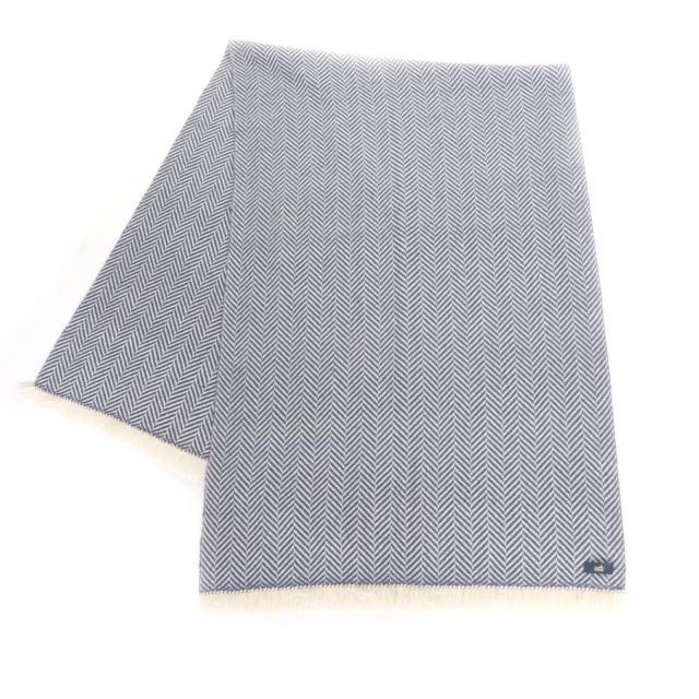 未使用品◇HERMES エルメス カシミヤ100％ 牛革ブラントタグ・フリンジ付き シェブロン柄 大判マフラー ショール 箱付 正規品 レディース