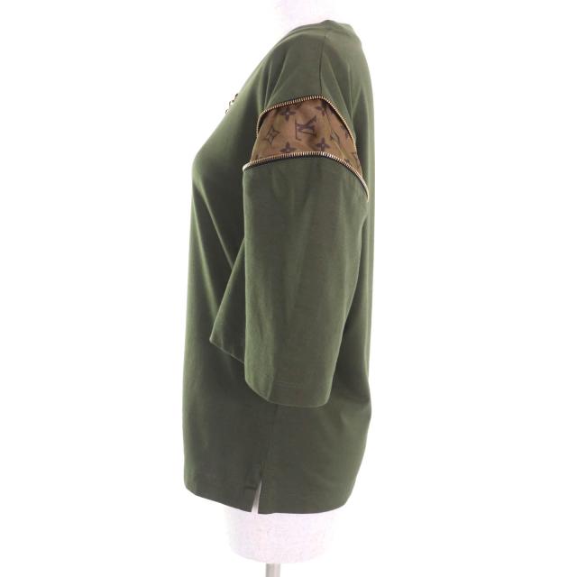 極美品★LOUIS VUITTON ルイヴィトン 23AW コットン100％ モノグラム チェーン装飾 ZIPデザイン 半袖Ｔシャツ カーキ XL　伊製 正規品 極美品☆LOUIS VUITTON ルイヴィトン 23AW コットン100％ モノグラム