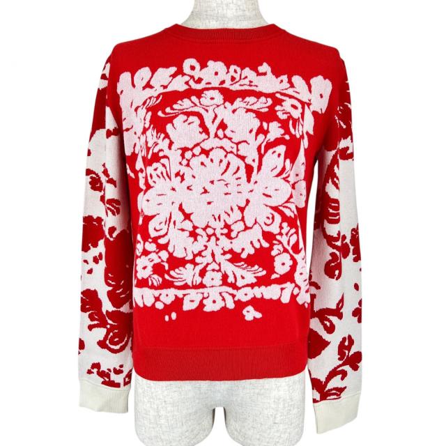 極美品▲RED VALENTINO レッドヴァレンティノ フローラル クルーネック 長袖 ニット セーター レッド S 正規品 レディース