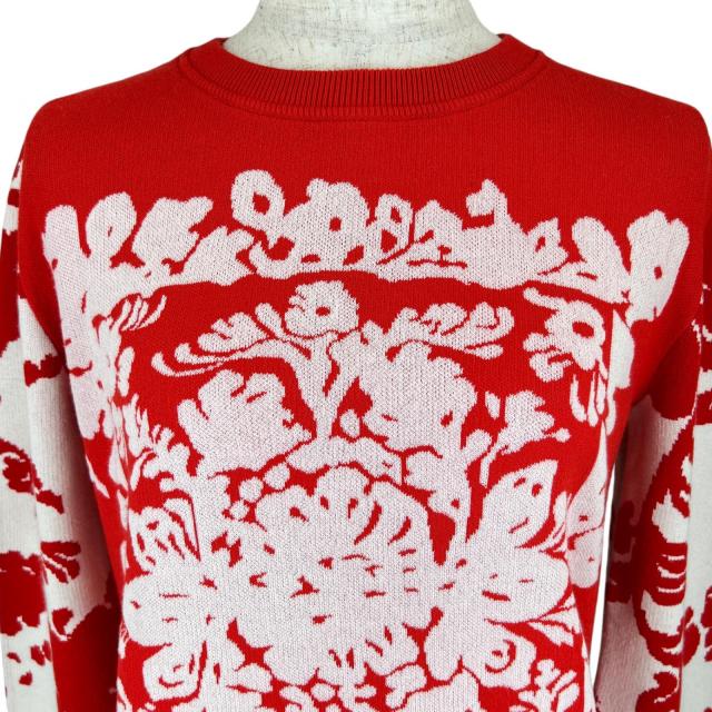 極美品▲RED VALENTINO レッドヴァレンティノ フローラル クルーネック 長袖 ニット セーター レッド S 正規品 レディース_3
