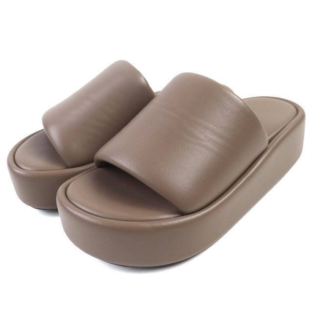 極美品△BALENCIAGA バレンシアガ 656960 レザー ロゴ プラットフォームサンダル 厚底 シンプルデザイン ブラウン系 37 伊製 レディース