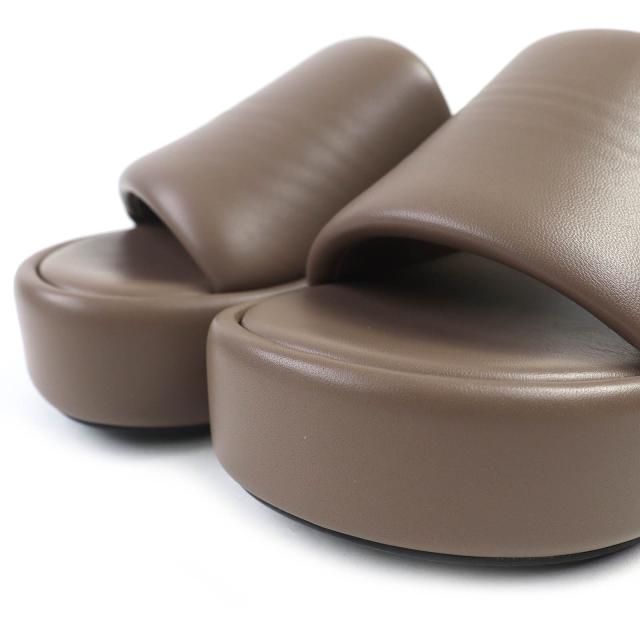 極美品△BALENCIAGA バレンシアガ 656960 レザー ロゴ プラットフォームサンダル 厚底 シンプルデザイン ブラウン系 37 伊製 レディース 極美品△BALENCIAGA バレンシアガ 656960 レザー ロゴ