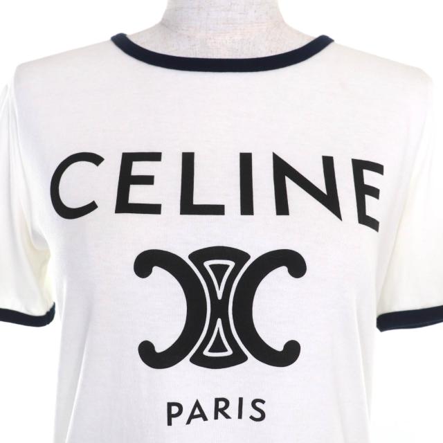美品☆CELINE セリーヌ 2X872671Q コットン エディ期 CELINE PARIS トリオンフロゴプリント クルーネック 半袖Ｔシャツ XS 正規品