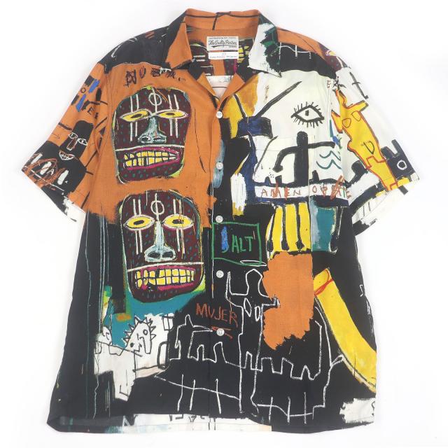 極美品□WACKO MARIA ワコマリアJEAN-MICHEL BASQUIAT バスキア 開襟 オープンカラー 半袖シャツ ブラウン系 L 日本製 正規品 メンズ