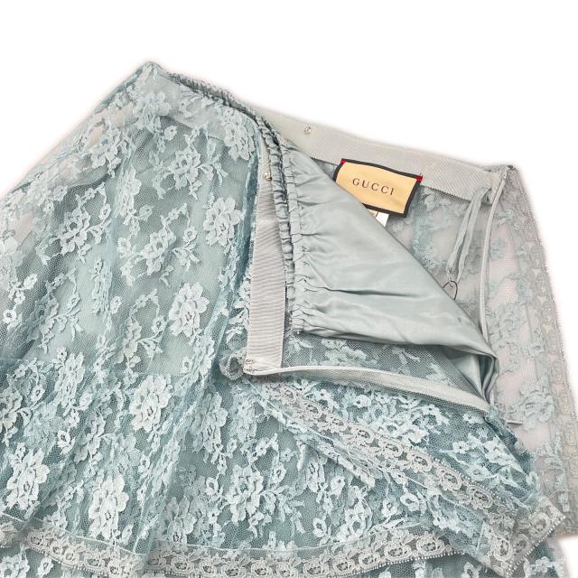 未使用品▲GUCCI グッチ 22AW 699241 フローラルレース アシンメトリー マキシスカート ロングスカート サックスブルー 38 伊製 正規品_2