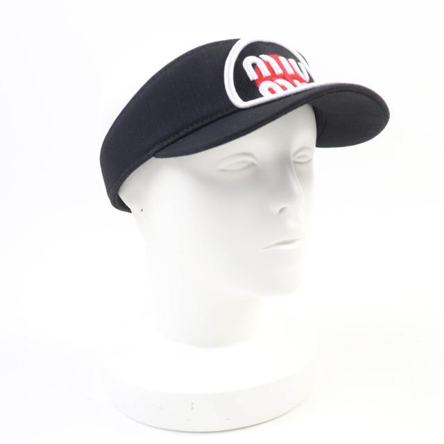未使用品☆MIUMIU ミュウミュウ コットン100％ ロゴワッペン付 サンバイザー ブラック M イタリア製　レディース