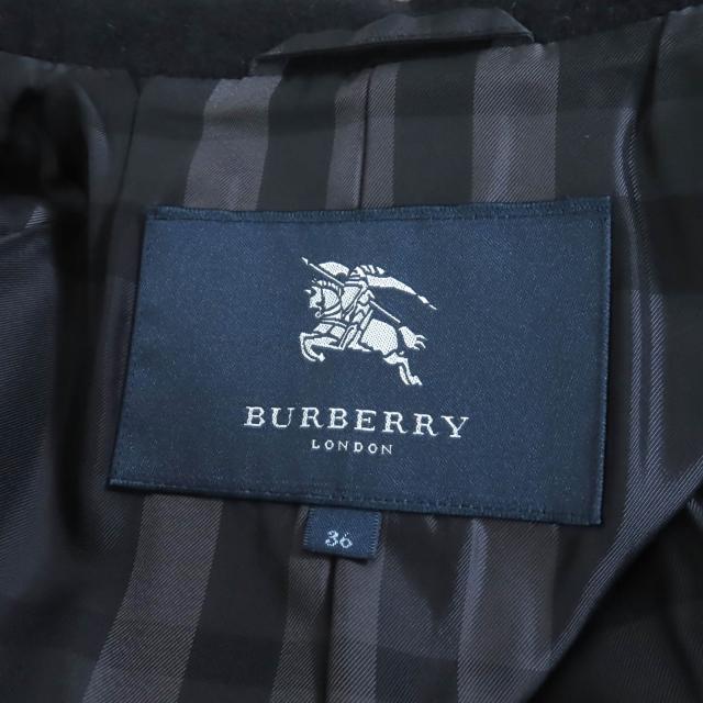 極美品★BURBERRY LONDON バーバリーロンドン FN348-931 アンゴラ混 ベルト付 裏地チェック柄 スタンドカラー コート ブラック 36 正規品_6