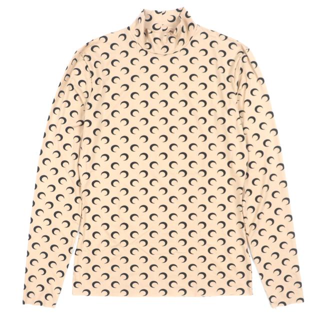 未使用品▼MARINE SERRE BORDERLINE  マリーンセルボーダーライン 24SS MTS002 ボトルネック 長袖Ｔシャツ ベージュ M 正規品 メンズ