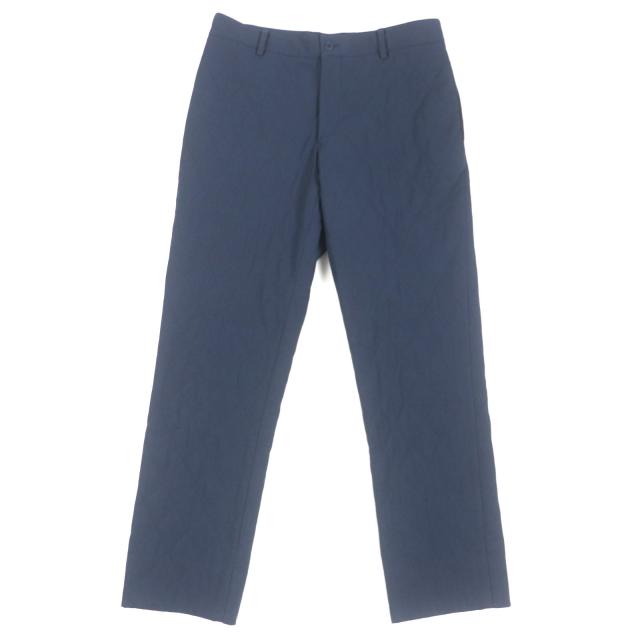 極美品▼HERMES エルメス 74527000 ウール63% レザートリミング キルティング 中綿入 スラックス パンツ ネイビー 42 イタリア製 メンズ