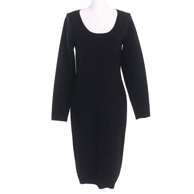 未使用品△BURBERRY バーバリー 8039180 ロゴ刺繍 クルーネック 長袖 ニット ワンピース シンプルデザイン 黒 L 正規品 レディース