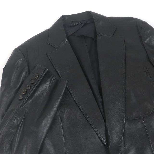 美品□GUCCI グッチ ヴィンテージ 羊革 トムフォード期 オールレザー シングル テーラードジャケット ブラック 46 イタリア製 正規品_1