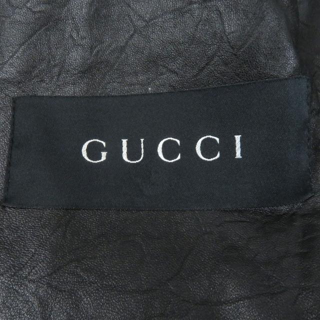 美品□GUCCI グッチ ヴィンテージ 羊革 トムフォード期 オールレザー シングル テーラードジャケット ブラック 46 イタリア製 正規品_6