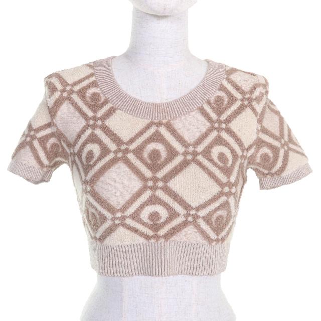 未使用△MARINE SERRE GOLD LINE マリーンセル ゴールドライン 23SS ムーン柄 クルーネック クロップド 半袖ニット ベージュ ブラウン XS