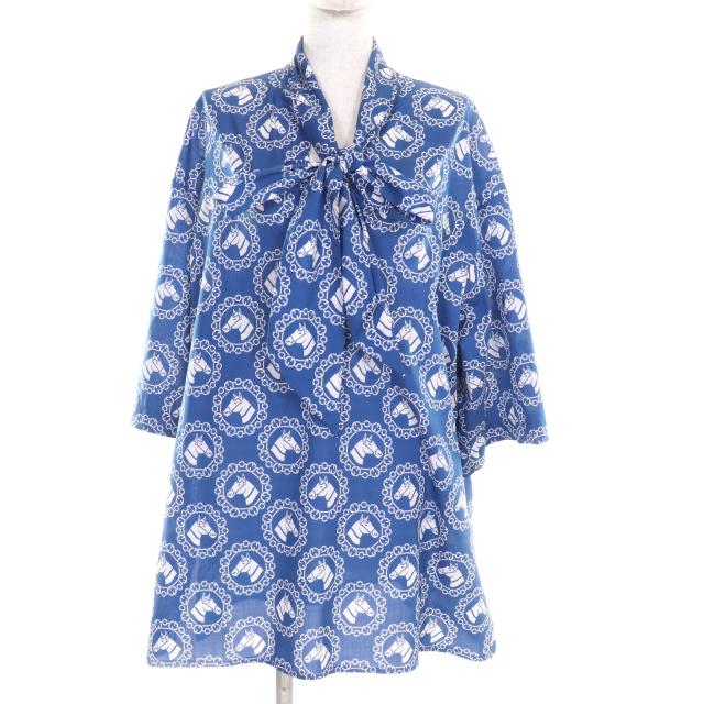 未使用品★GUCCI グッチ 23SS 748392 コットン100％ 棒タイ付 コットンモスリン ホースプリント 七分袖 シャツ 42 ハンガー付 正規品