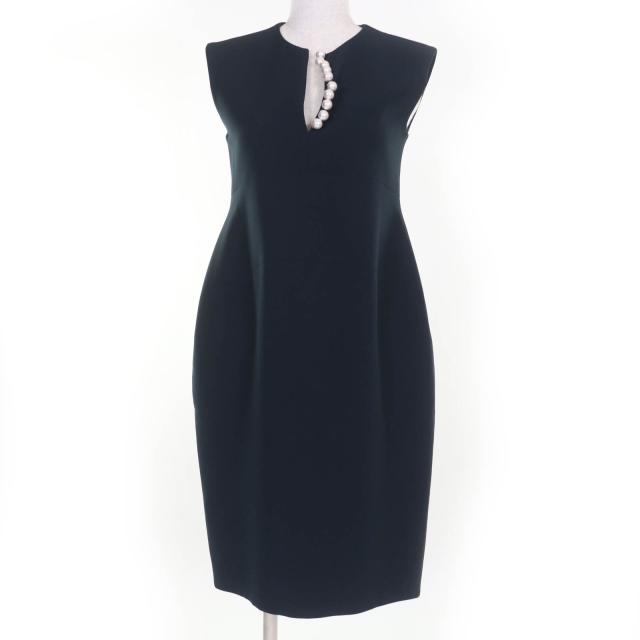 極美品☆YOKO CHAN ヨーコチャン 2020年製 YCD-418-198 フェイクパール付 ノースリーブ ワンピース ダークネイビー 36 正規品 レディース