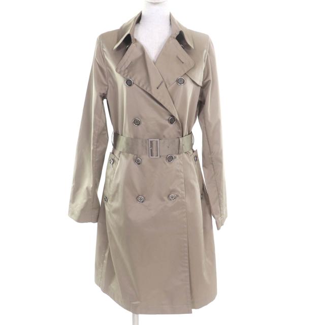 美品★Aquascutum アクアスキュータム 1451020-86 ロゴボタン・ベルト付 トレンチコート アウター カーキベージュ 10　レディース