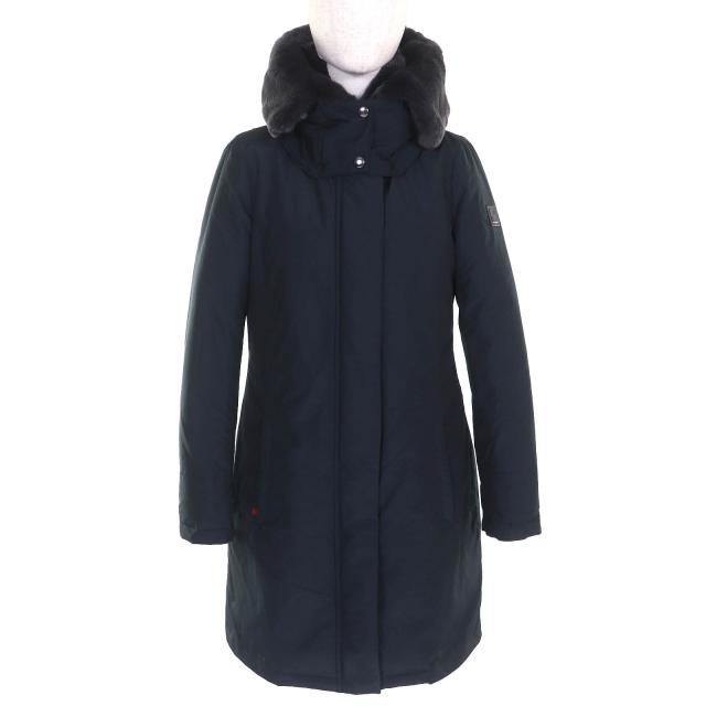 美品△WOOLRICH ウールリッチ WWCPS2807 BOW BRIDGE COAT ボウブリッジコート ラビットファー フード付 ダウンコート ネイビー XS 正規品