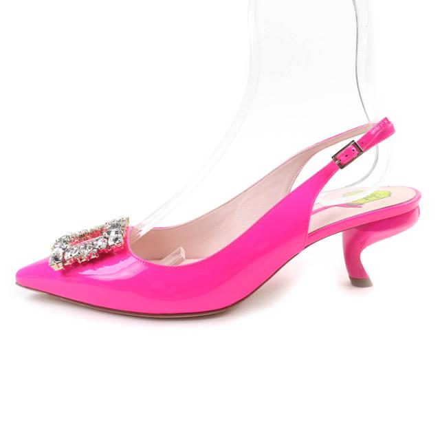 未使用品★ROGER VIVIER ロジェヴィヴィエ ヴィルギュル ストラスバックル バックストラップ パテントレザー パンプス ピンク 38 伊製_3