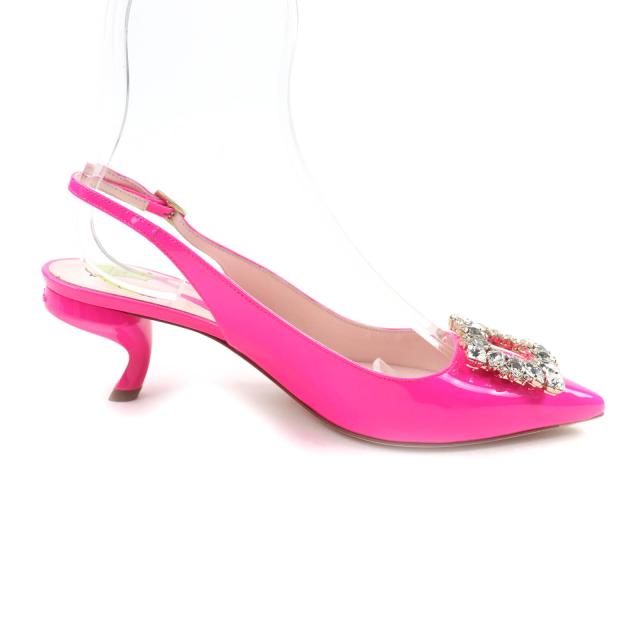 未使用品★ROGER VIVIER ロジェヴィヴィエ ヴィルギュル ストラスバックル バックストラップ パテントレザー パンプス ピンク 38 伊製_4