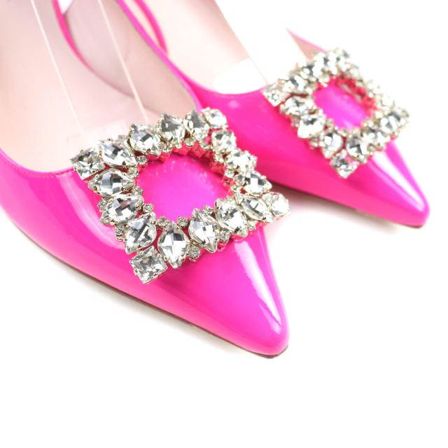 未使用品★ROGER VIVIER ロジェヴィヴィエ ヴィルギュル ストラスバックル バックストラップ パテントレザー パンプス ピンク 38 伊製_6