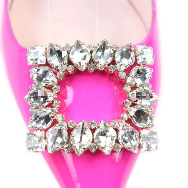 未使用品★ROGER VIVIER ロジェヴィヴィエ ヴィルギュル ストラスバックル バックストラップ パテントレザー パンプス ピンク 38 伊製_7