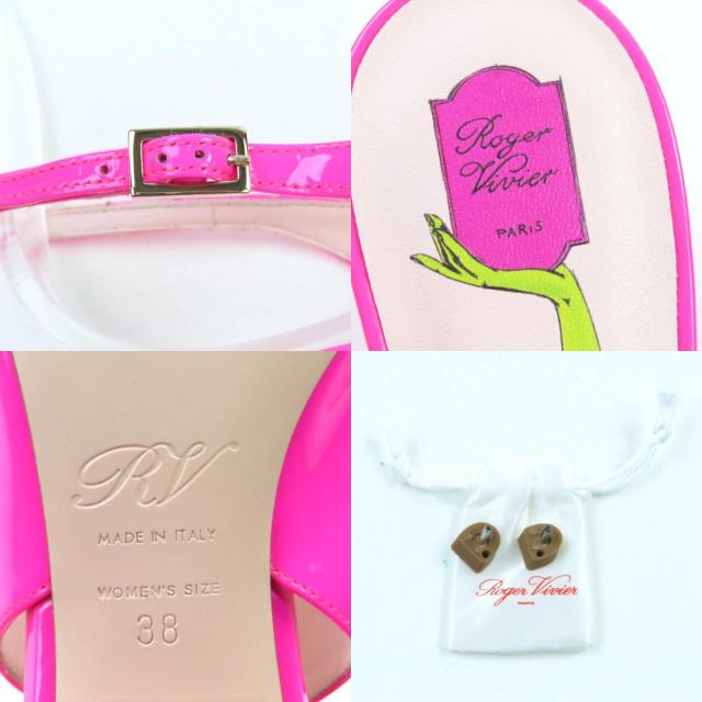 未使用品★ROGER VIVIER ロジェヴィヴィエ ヴィルギュル ストラスバックル バックストラップ パテントレザー パンプス ピンク 38 伊製_9