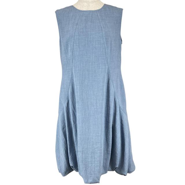 極美品▲Rene ルネ basic ノースーリーブ バルーン ワンピース ドレス ライトブルー 38 日本製 正規品 レディース