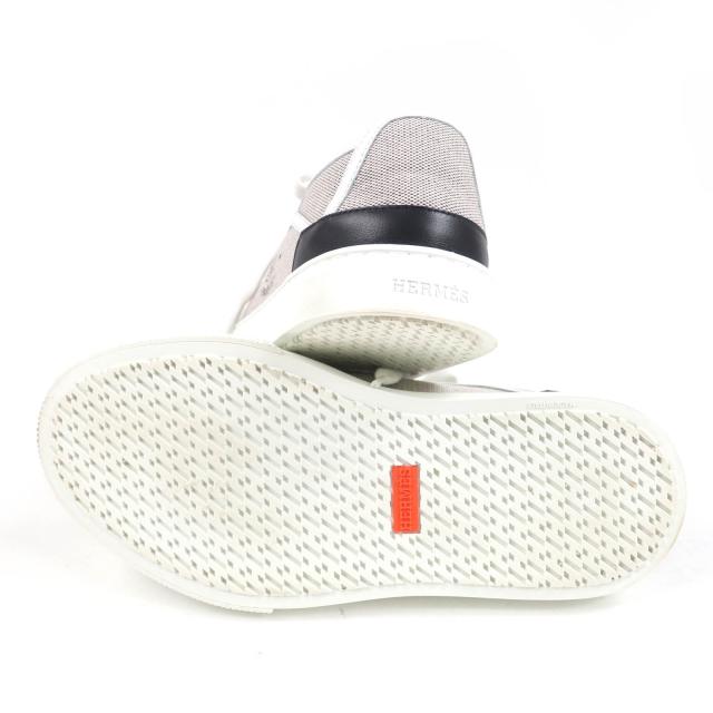 美品☆HERMES エルメス ゲット ロゴデザイン ファブリック レザー使い ローカットスニーカー ホワイト グレー 35 イタリア製 レディース_5