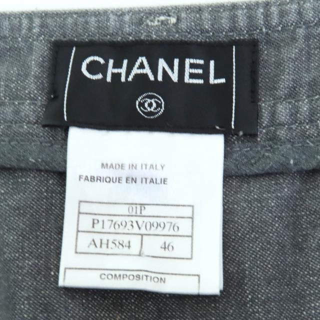 美品△CHANEL シャネル ヴィンテージ 01P P17693 コットン100％ ココマークラインストーン ココボタン デニムパンツ グレー 希少サイズ46_8