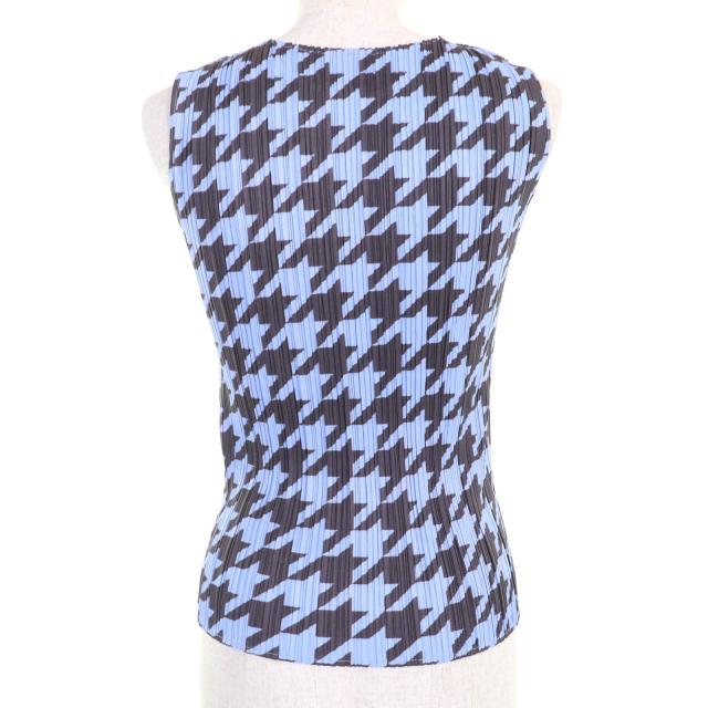 極美品☆PLEATS PLEASE プリーツプリーズ イッセイミヤケ PP41-JK616 千鳥格子柄 ノースリーブ トップス　 ブルー 4 正規品 レディース_2