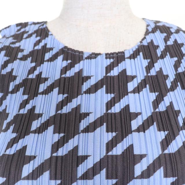 極美品☆PLEATS PLEASE プリーツプリーズ イッセイミヤケ PP41-JK616 千鳥格子柄 ノースリーブ トップス　 ブルー 4 正規品 レディース_3