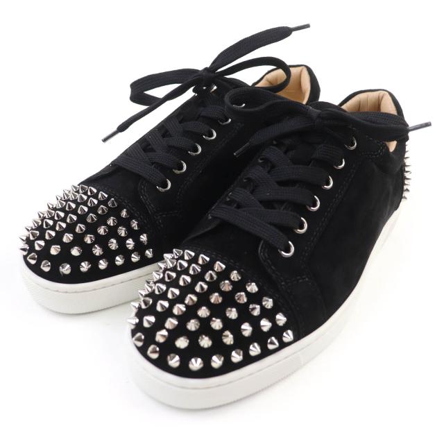 極美品★Christian Louboutin クリスチャンルブタン スパイクスタッズ レースアップ スウェードレザー スニーカー ブラック 39.5 メンズ