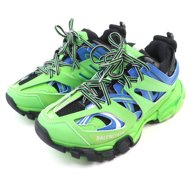 未使用品★BALENCIAGA バレンシアガ 542436 TRACK TRAINER ロゴ入り レースアップ スニーカー グリーン 25 箱・保存袋付き