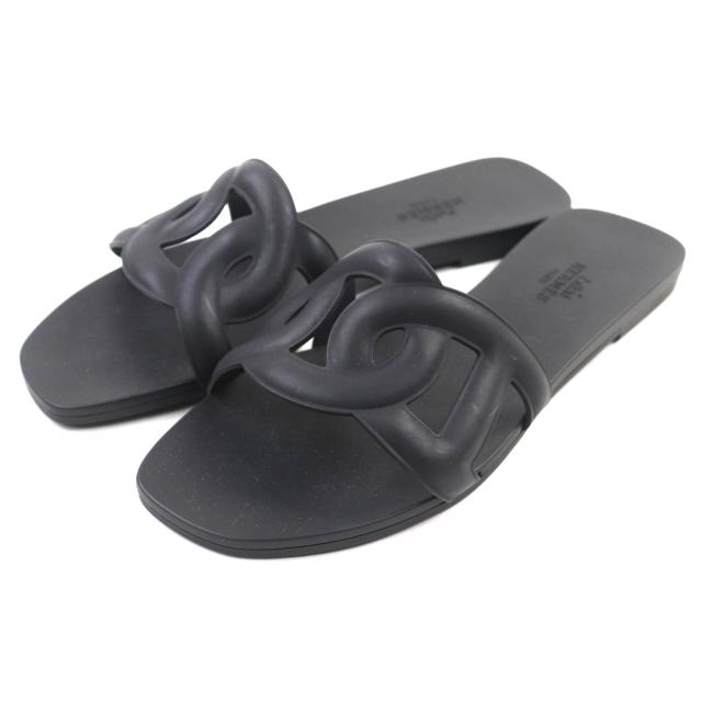 未使用品★HERMES エルメス Aloha アロハ ラバー フラットサンダル スライド サンダル ブラック 36 箱・保存袋付き 伊製 レディース